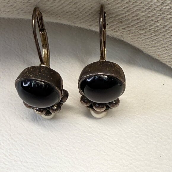 Sterling Silver Onyx Earrings Marked Dangle Black‎ Whimsigoth - Picture 2 of 8